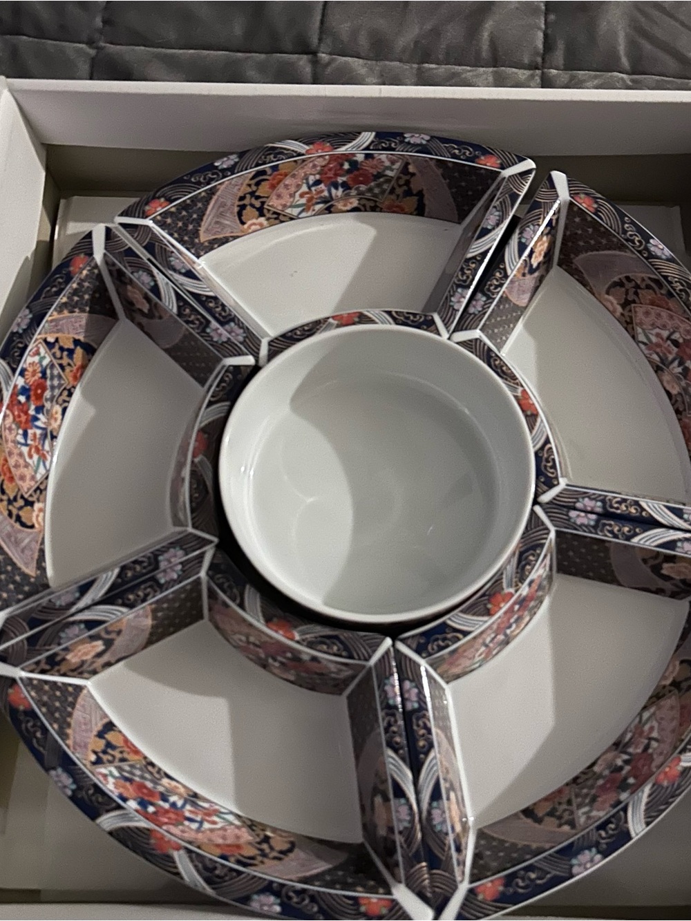 Vintage Japanese Aito Imari Lazy Susan Ceramic Serving Set